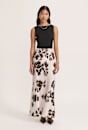 Ribbon Floral Bias Linen Midi Skirt