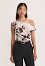 Ribbon Floral Off Shoulder Linen Top