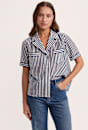 Cora Silk Cotton Striped Short Sleeve Shirt