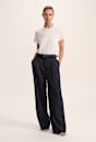 Polly Pinstripe Wool Blend Pleat Front Pant