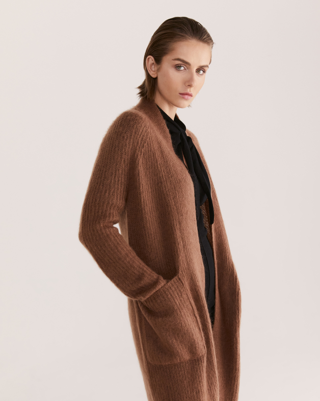 brown cardigan coat