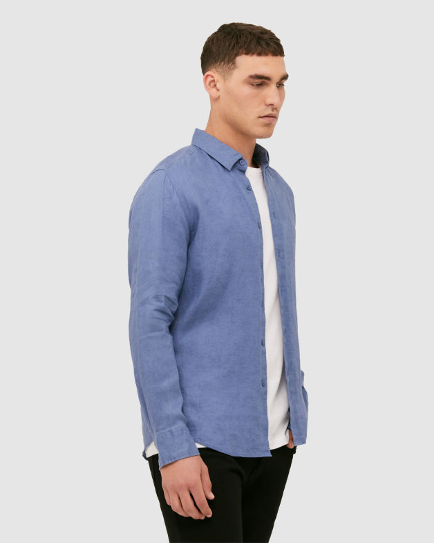 Anderson Long Sleeve Classic Linen Shirt in DUSK BLUE