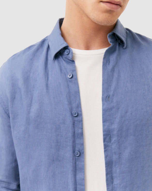 Anderson Long Sleeve Classic Linen Shirt in DUSK BLUE
