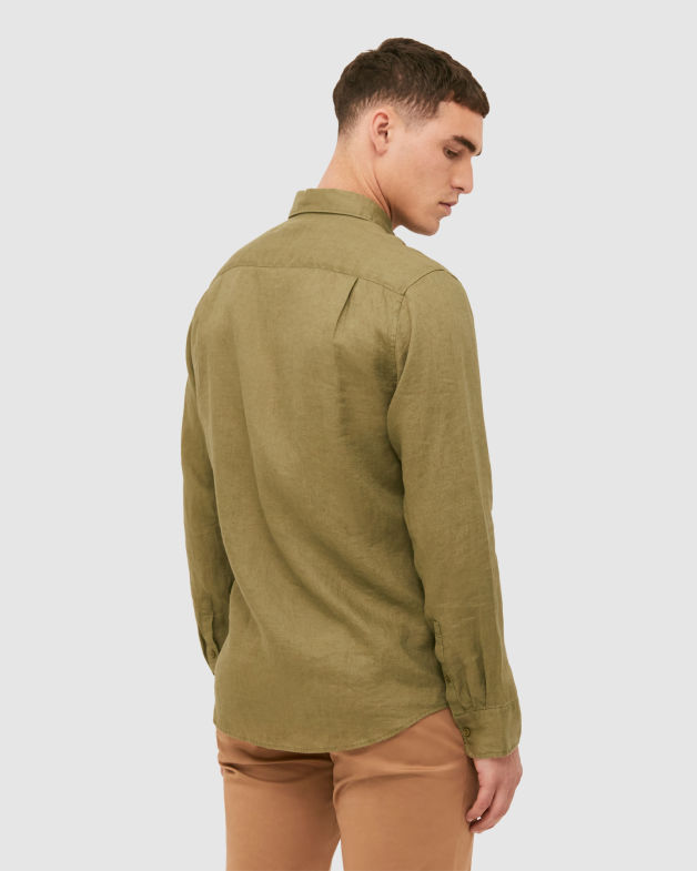 Anderson Long Sleeve Classic Linen Shirt in WASHED OLIVE