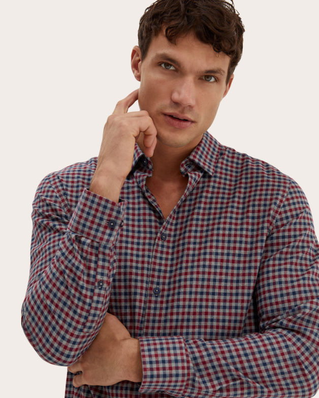 Ruben Long Sleeve Classic Check Shirt in Red/Blue