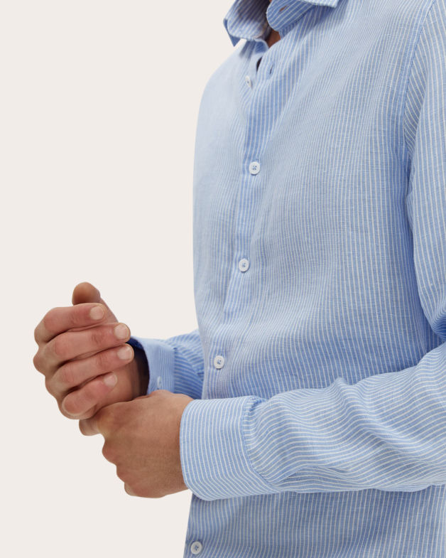 Fidel Long Sleeve Slim Stripe Linen Shirt in LIGHT BLUE