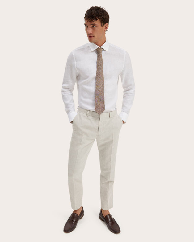 Julian Long Sleeve Slim Linen Shirt in ARCTIC WHITE