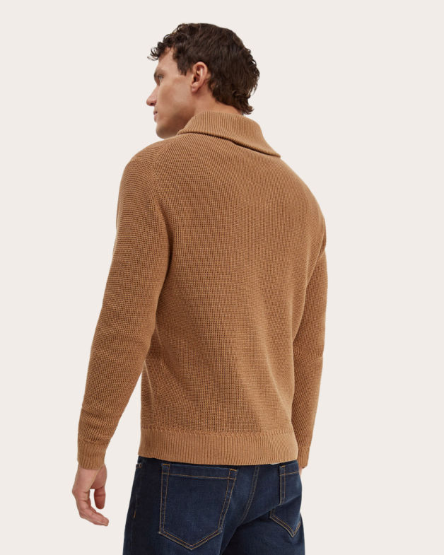Angus Shawl Neck Knit in CAMEL MELANGE