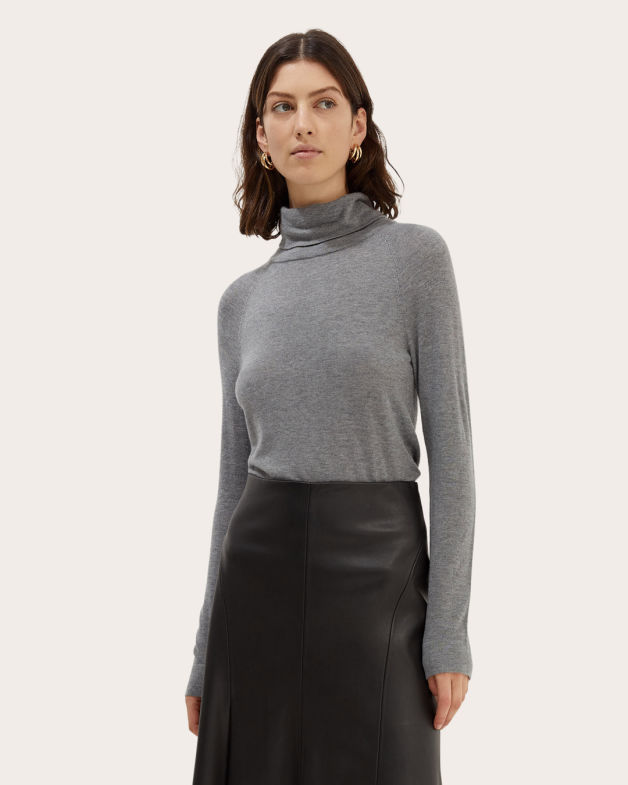 Laura Cashmere Blend Turtleneck Knit in CHARCOAL