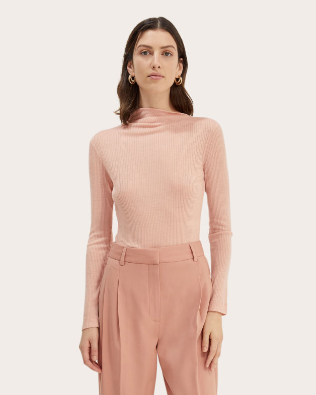 Lou Merino Wool Rib Long Sleeve Top in ROSE