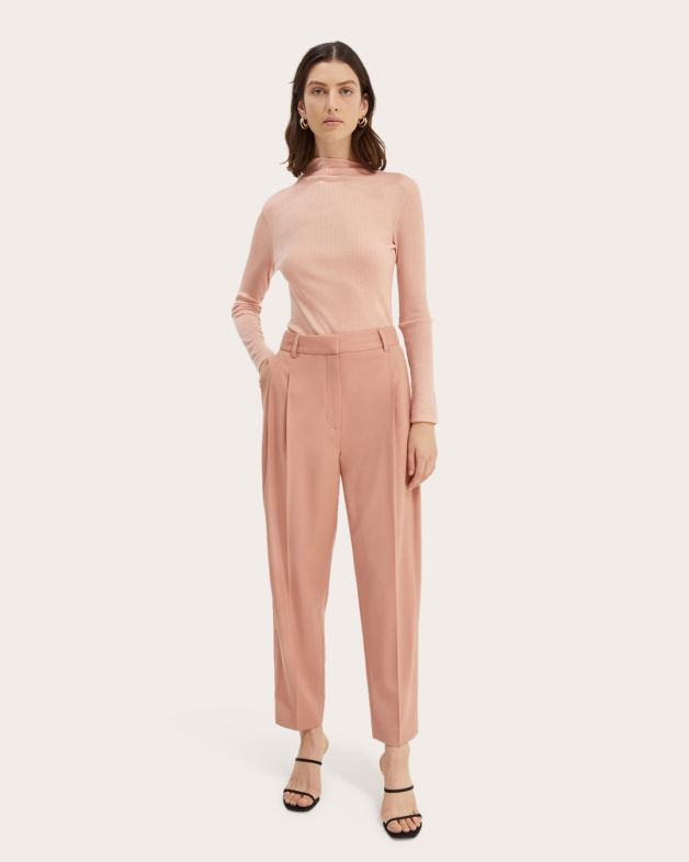 Lou Merino Wool Rib Long Sleeve Top in ROSE