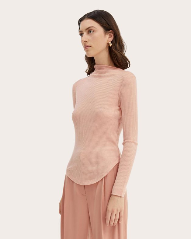 Lou Merino Wool Rib Long Sleeve Top in ROSE