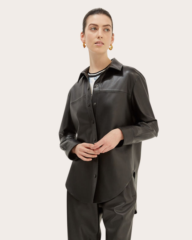 Viv Vegan Leather Shirt in BLACK