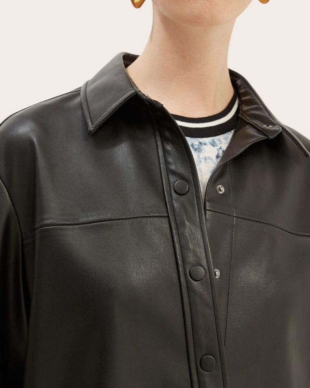 Viv Vegan Leather Shirt in BLACK