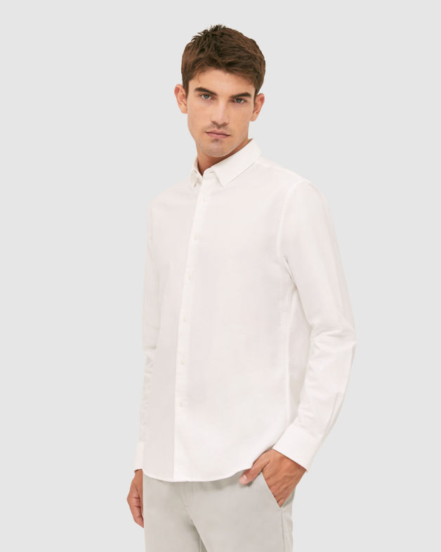 Lachlan Long Sleeve Classic Oxford Shirt in WHITE
