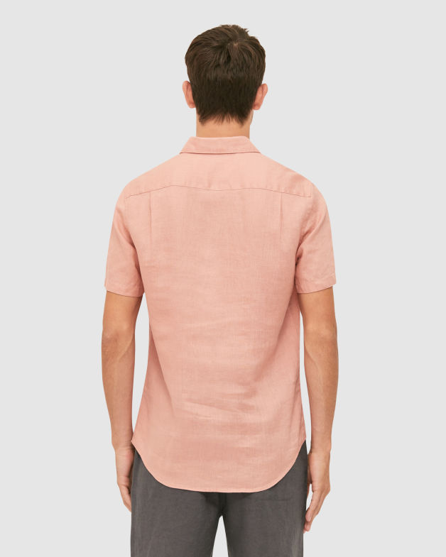 Anderson Short Sleeve Classic Linen Shirt in CLAY