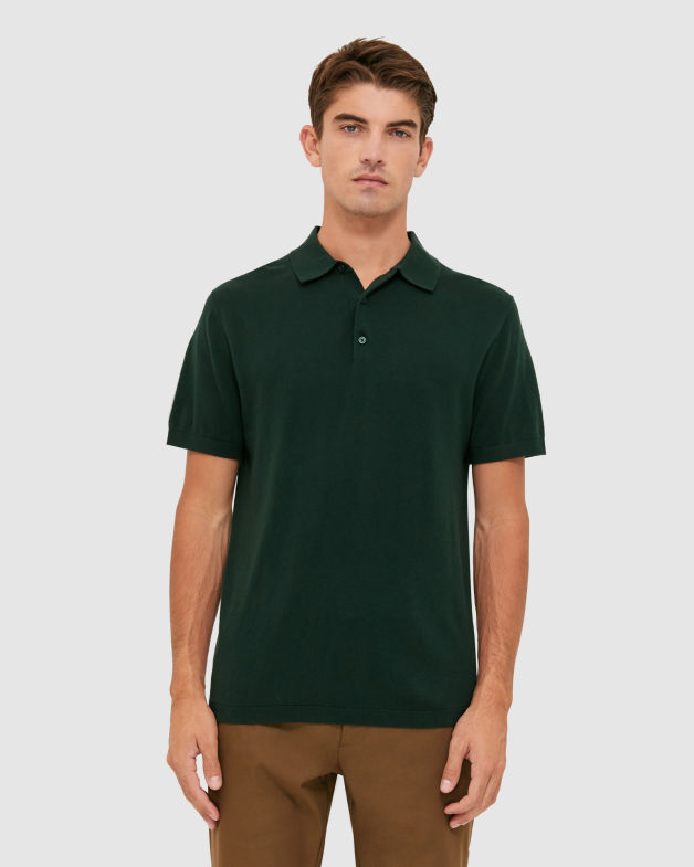Miramar Cotton Wool Knit Polo in FOREST