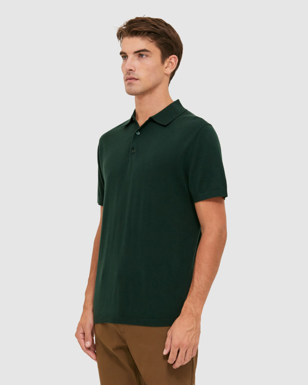 Miramar Cotton Wool Knit Polo in FOREST