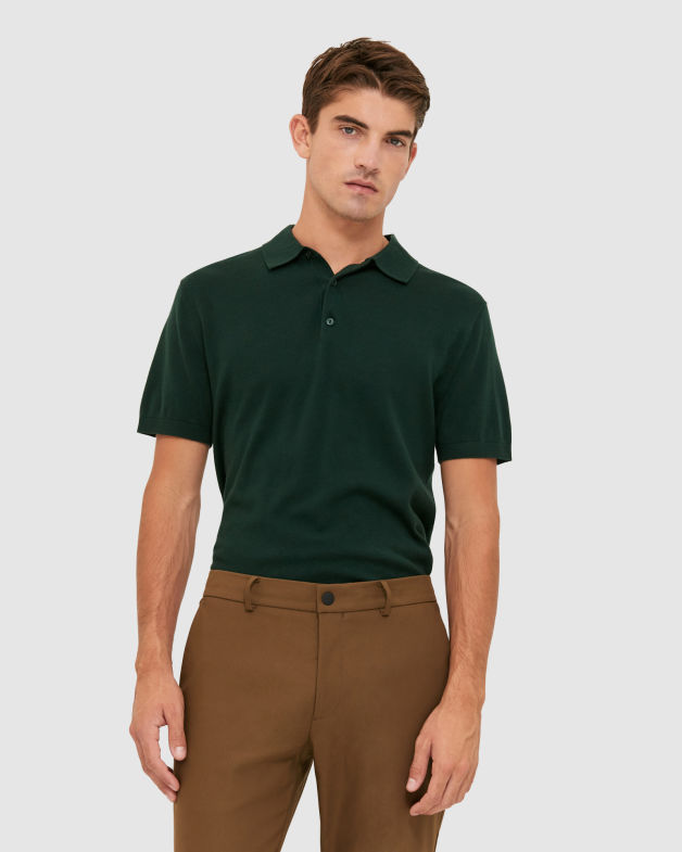 Miramar Cotton Wool Knit Polo in FOREST