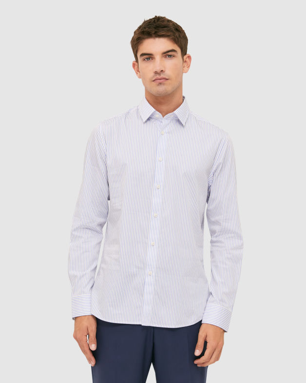 Alec Long Sleeve Stripe Shirt in WHITE/BLUE