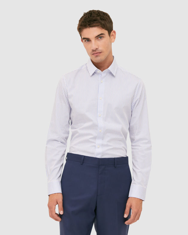 Alec Long Sleeve Stripe Shirt in WHITE/BLUE