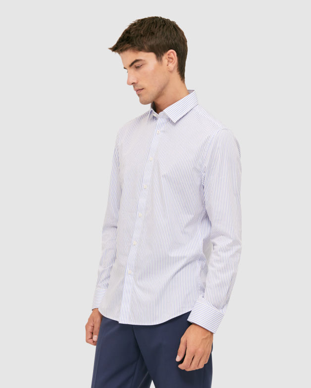 Alec Long Sleeve Stripe Shirt in WHITE/BLUE