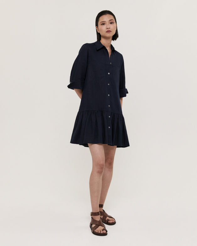 Lila Linen Shirt Dress in NAVY