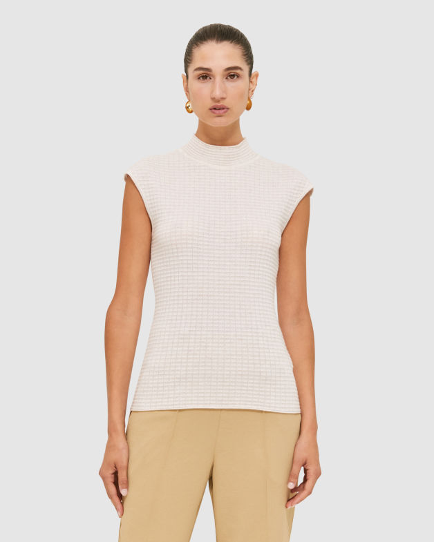 Leo Square Rib Wool Knit in PEARL
