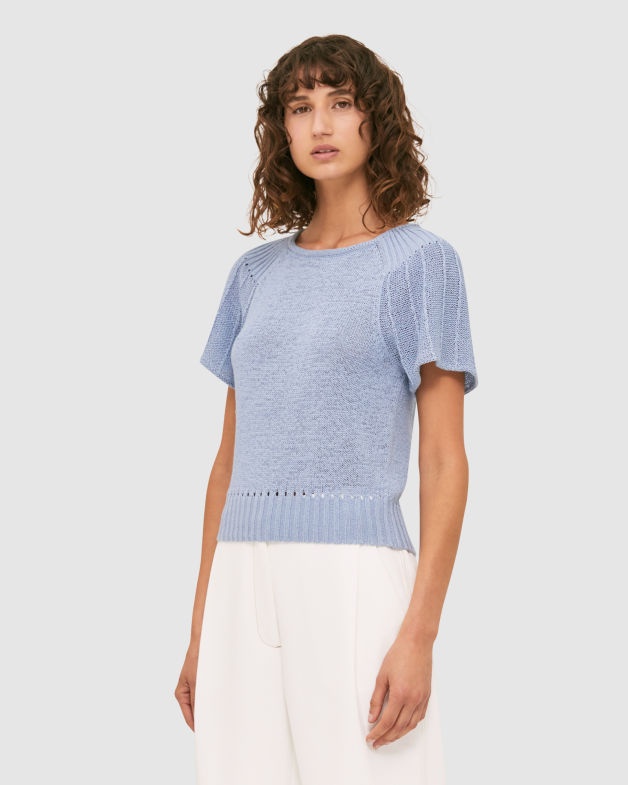 Edith Flare Sleeve Crop Knit Top in AIRFORCE BLUE