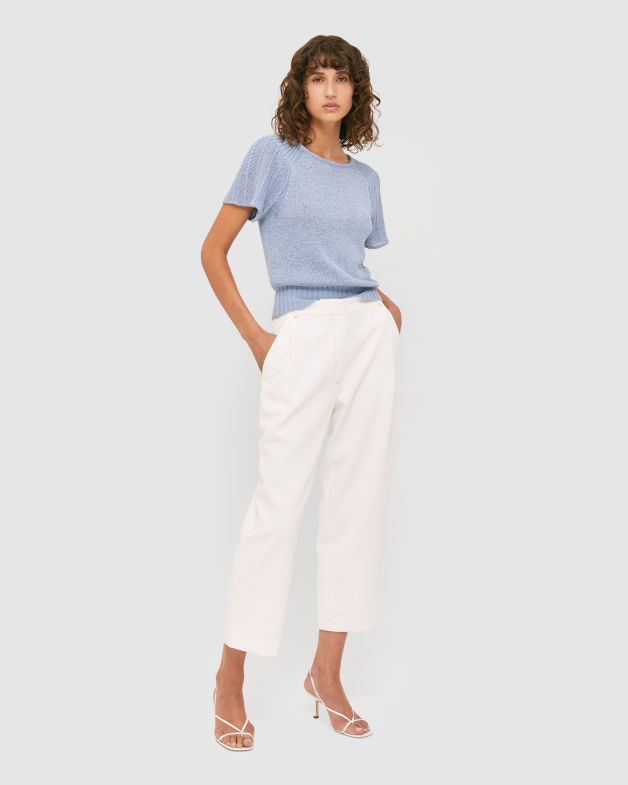 Edith Flare Sleeve Crop Knit Top in AIRFORCE BLUE