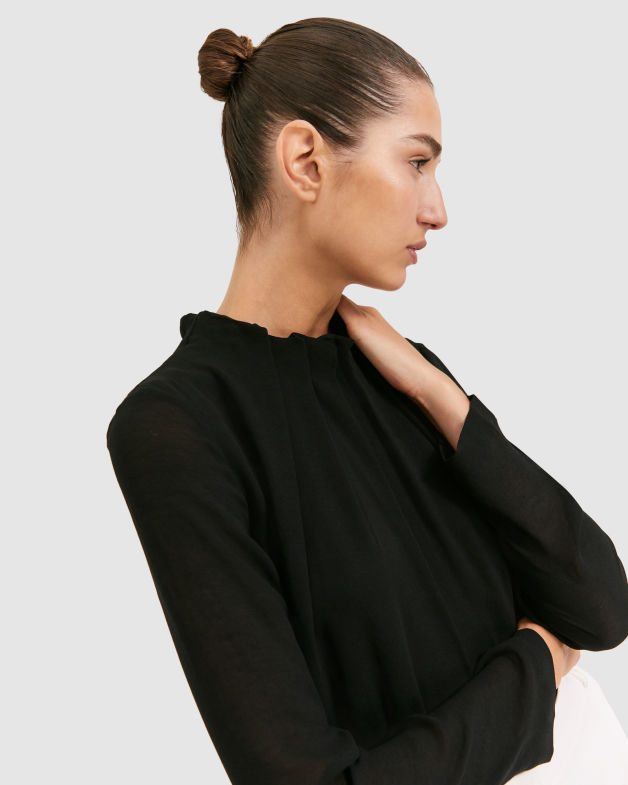 Willa High Neck Long Sleeve Top in BLACK