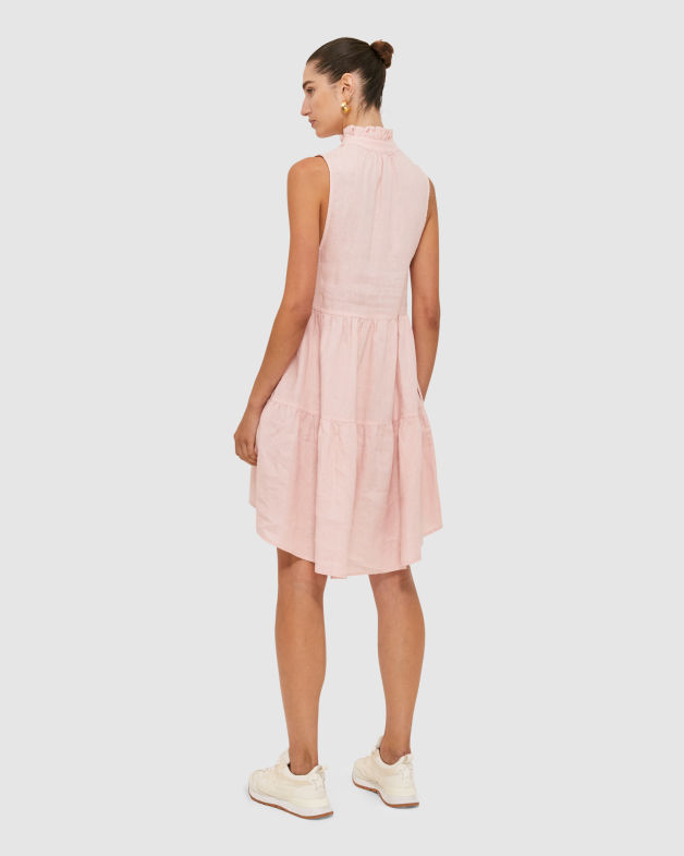 Lila Linen Tiered Dress in ROSEWATER