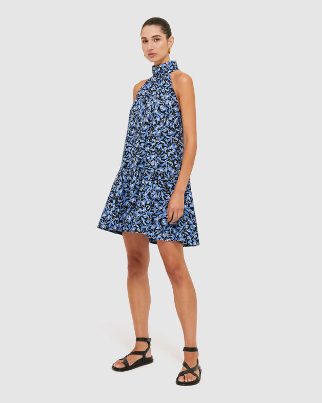 Daniella Cotton Halter Mini Dress in MULTI