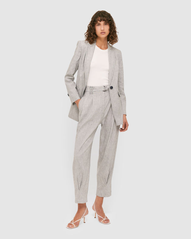 Janie Linen Suit Pant in NAVY MELANGE