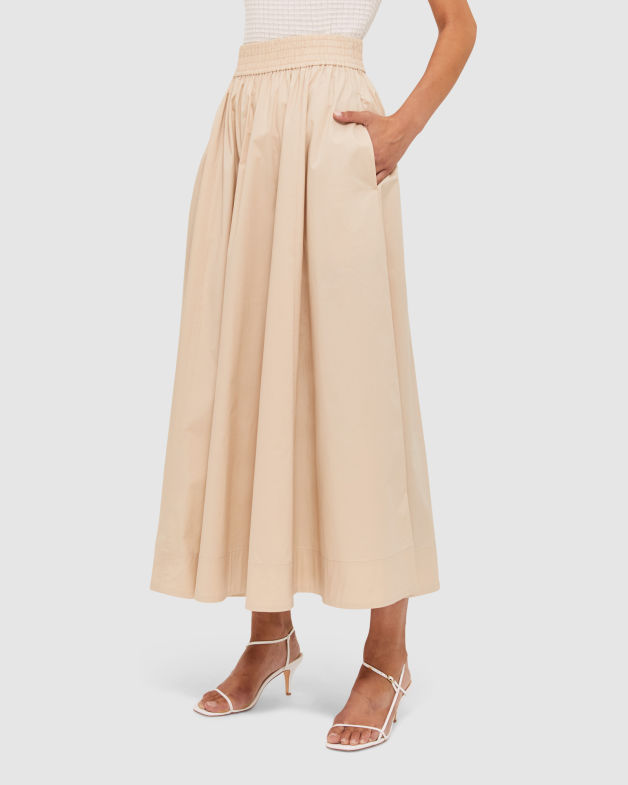 Keira Cotton Maxi Skirt in BLONDE GRAIN