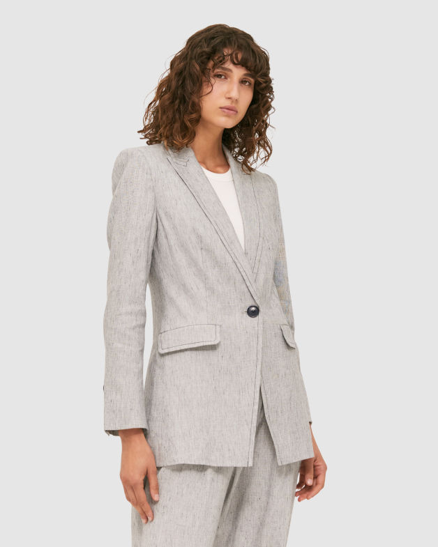 Janie Linen Suit Jacket in NAVY MELANGE
