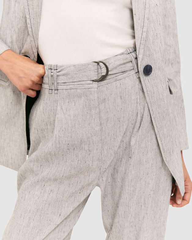 Janie Linen Suit Pant in NAVY MELANGE