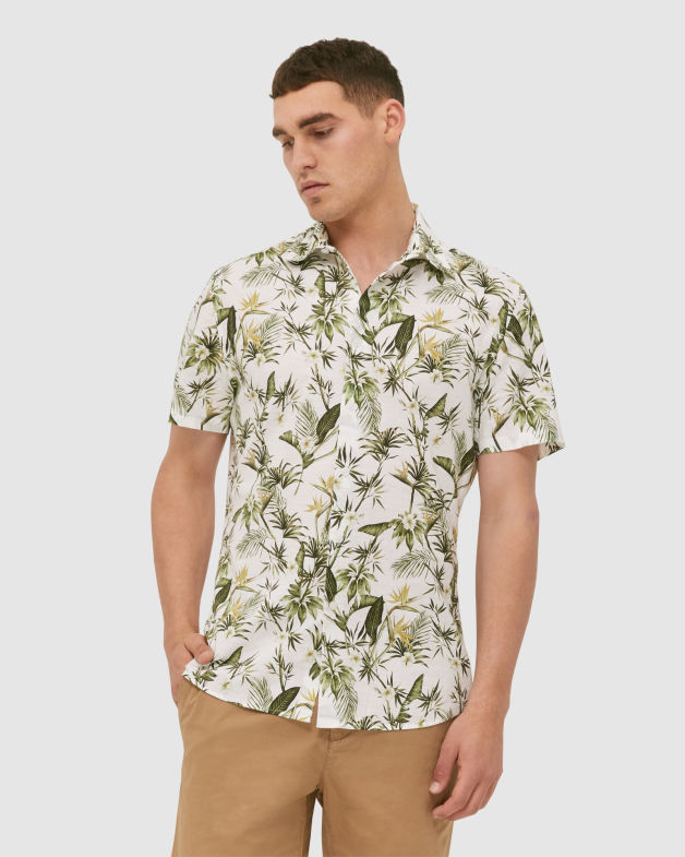 Lennox Short Sleeve Classic Print Shirt in MULTI WHITE