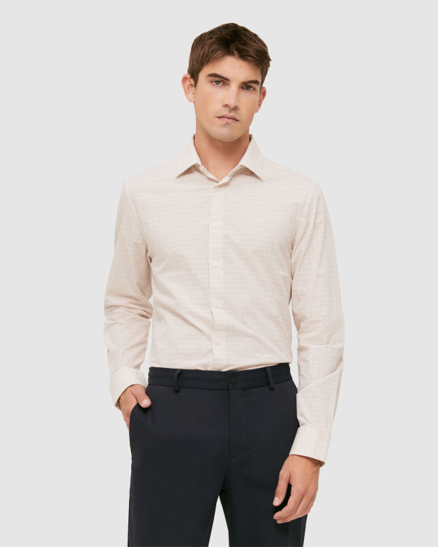 Alton Long Sleeve Classic Check Shirt in OATMEAL