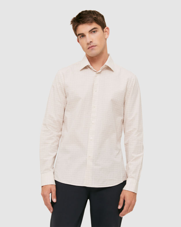 Alton Long Sleeve Classic Check Shirt in OATMEAL