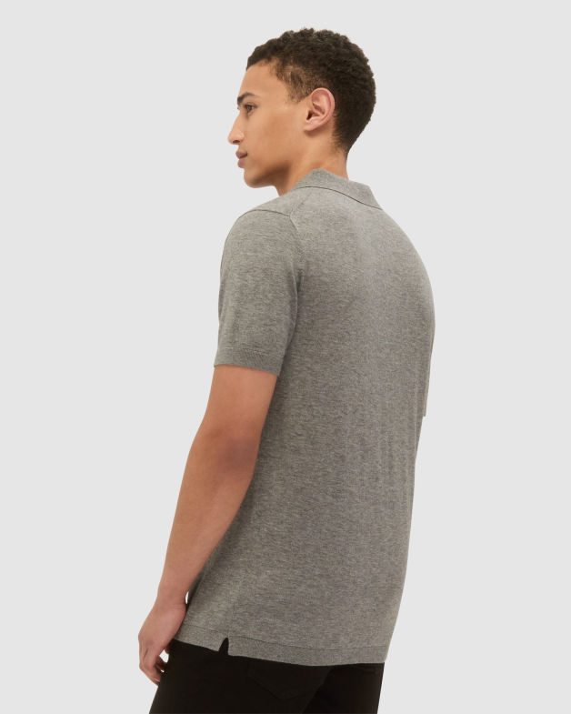 Miramar Cotton Wool Knit Polo in GREY MELANGE