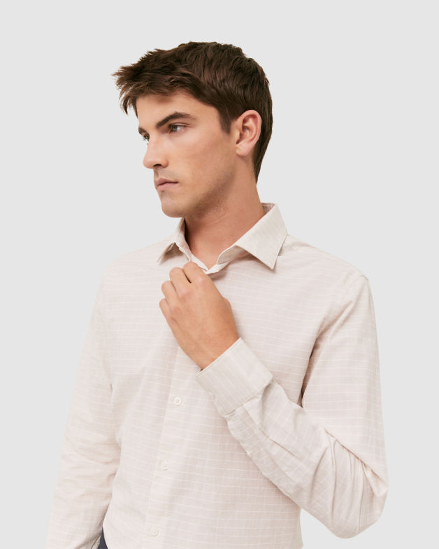 Alton Long Sleeve Classic Check Shirt in OATMEAL