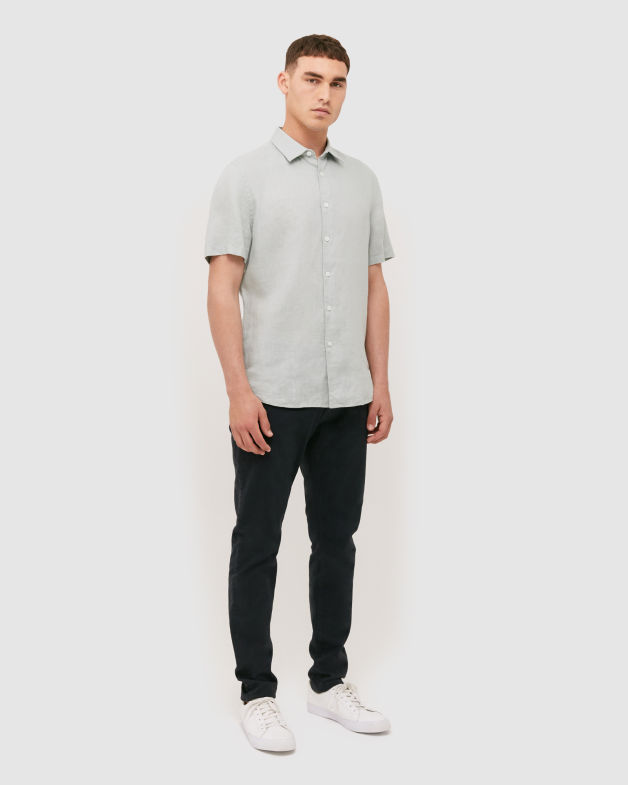 Anderson Short Sleeve Classic Linen Shirt in LICHEN