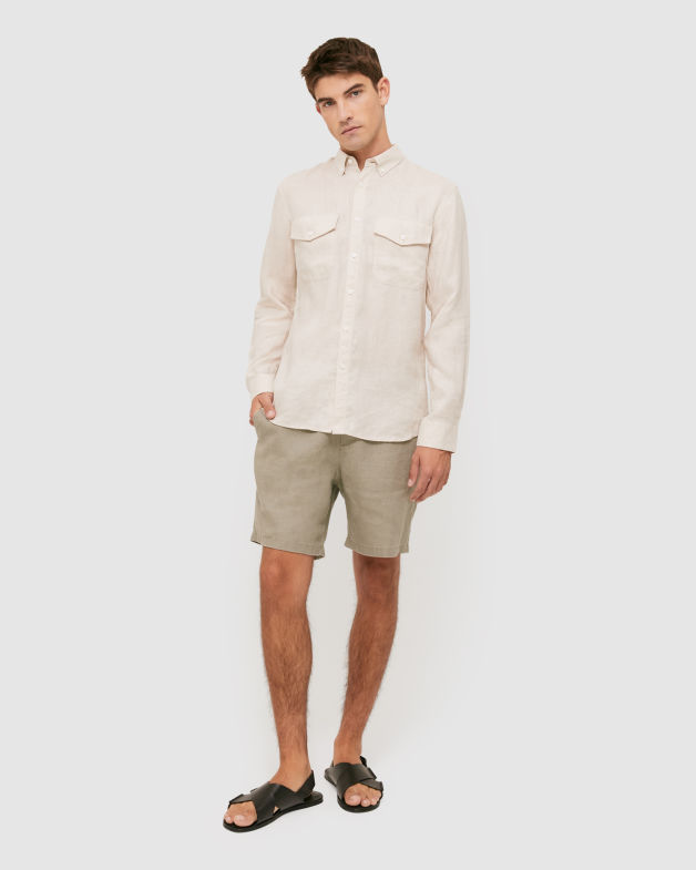 Anderson Classic Linen Pocket Shirt in OATMEAL