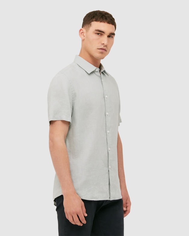 Anderson Short Sleeve Classic Linen Shirt in LICHEN