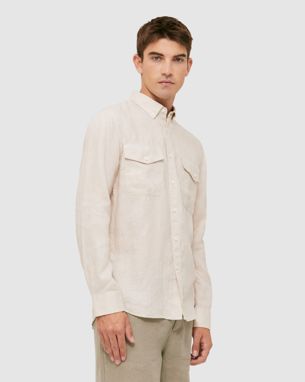 Anderson Classic Linen Pocket Shirt in OATMEAL