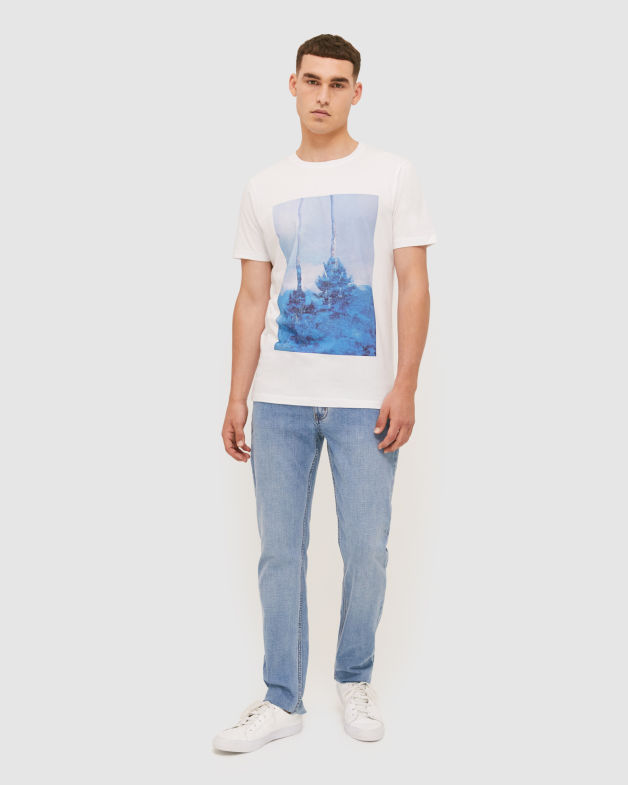 Miles Print Tee in White/Blue