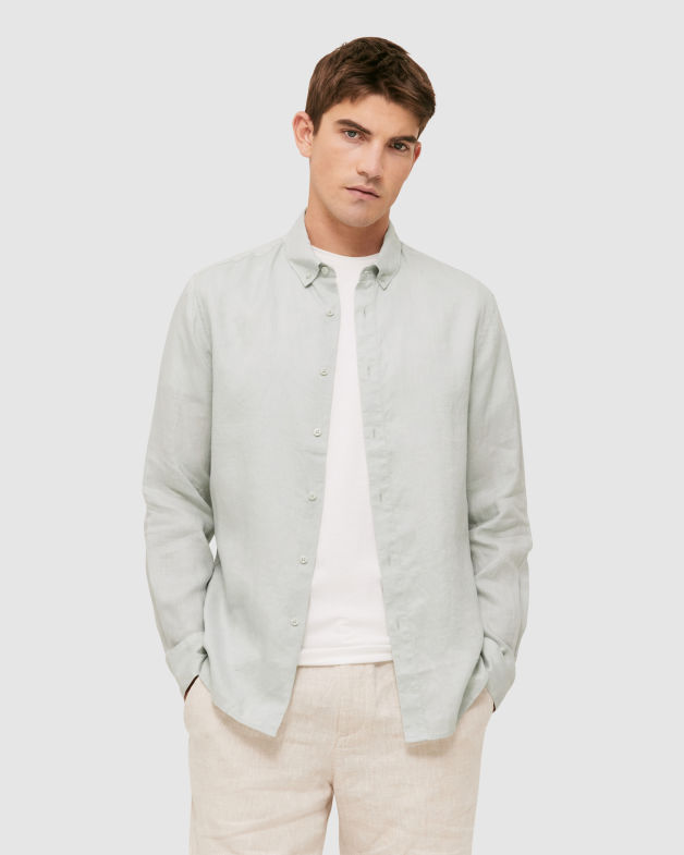 Noah Lightweight Linen Shirt in LICHEN