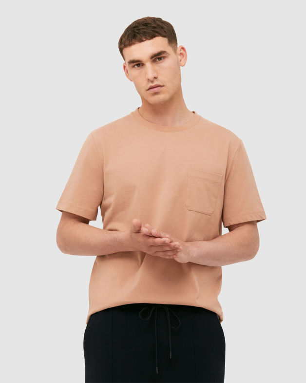 Otto Short Sleeve Stripe Linen Tee in COPPER