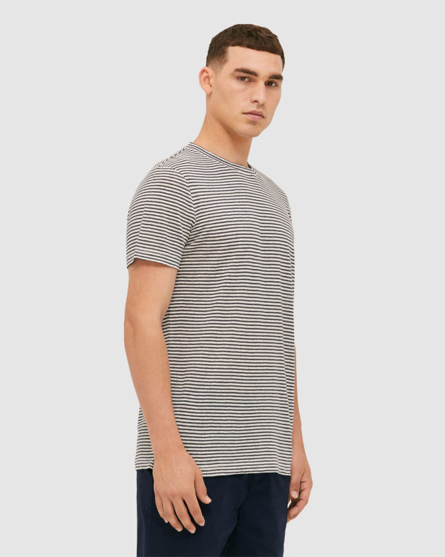 Otto Short Sleeve Stripe Linen Tee in MULTI WHITE